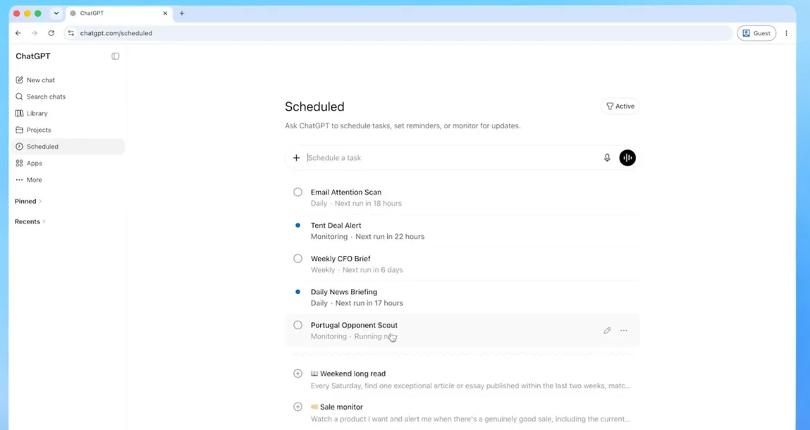 ChatGPT&rsquo;s new Scheduled page puts all your automated tasks in one place